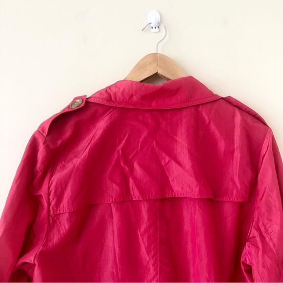 Chico’s Black Label Fuchsia Trench Coat Size Large 12 - Picture 8 of 10